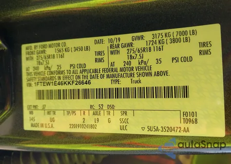 2019 Ford F-150 Xlt z USA, uszkodzony, nr VIN 1FTEW1E46KKF26646